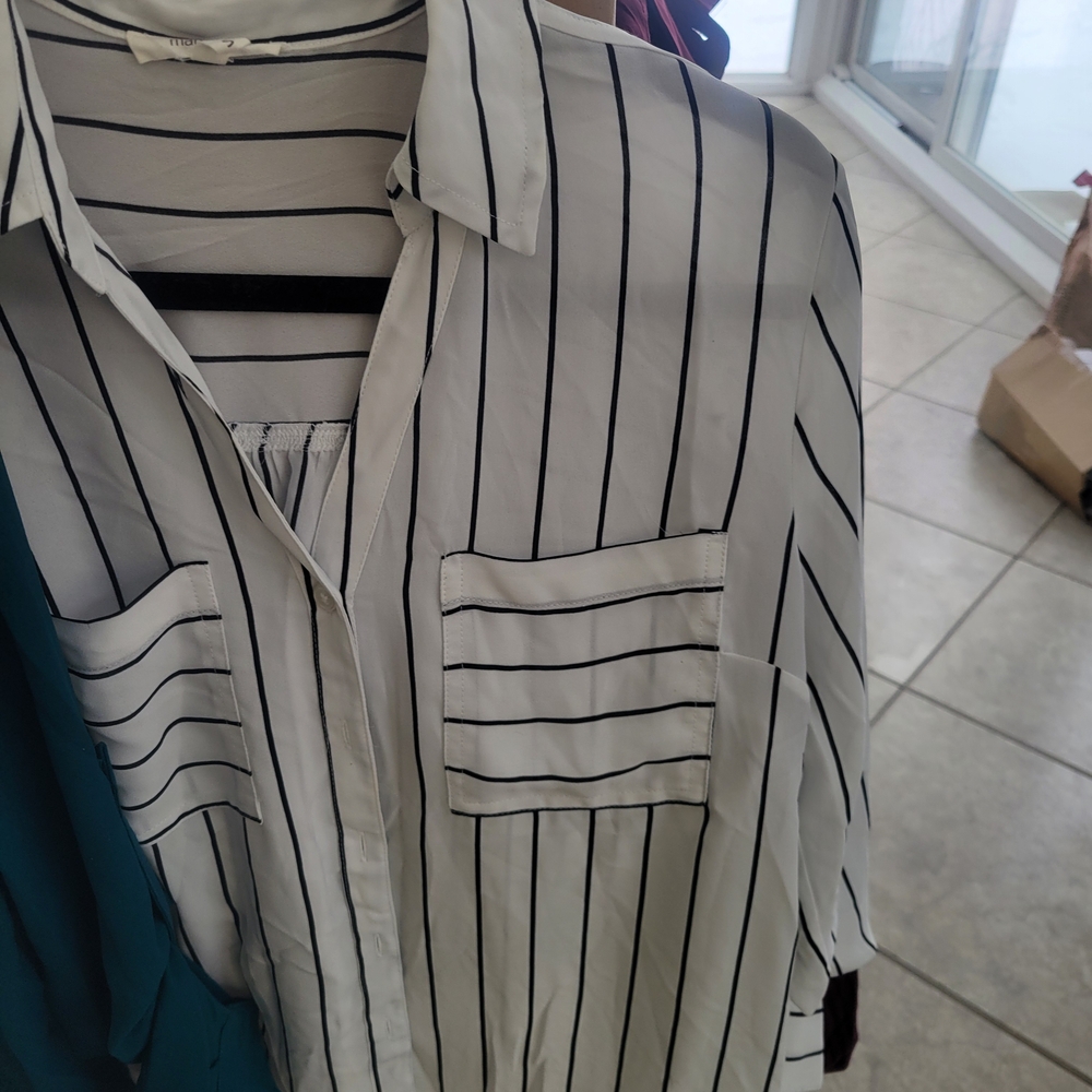 Maurices Black and White Striped Button Down Shirt